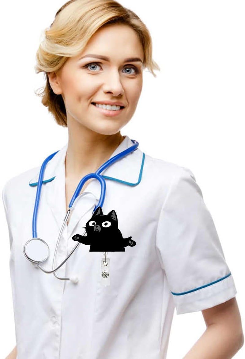 NSSHEL Halloween Black Cat Badge Reel Retractable Funny Badge Reel for Nurse Nursing RN MA CNA LPN Medical Worker & Teacher Cute Cartoon Cat Badge Holder with Alligator Clip Fun Holiday Gifts - Image 5